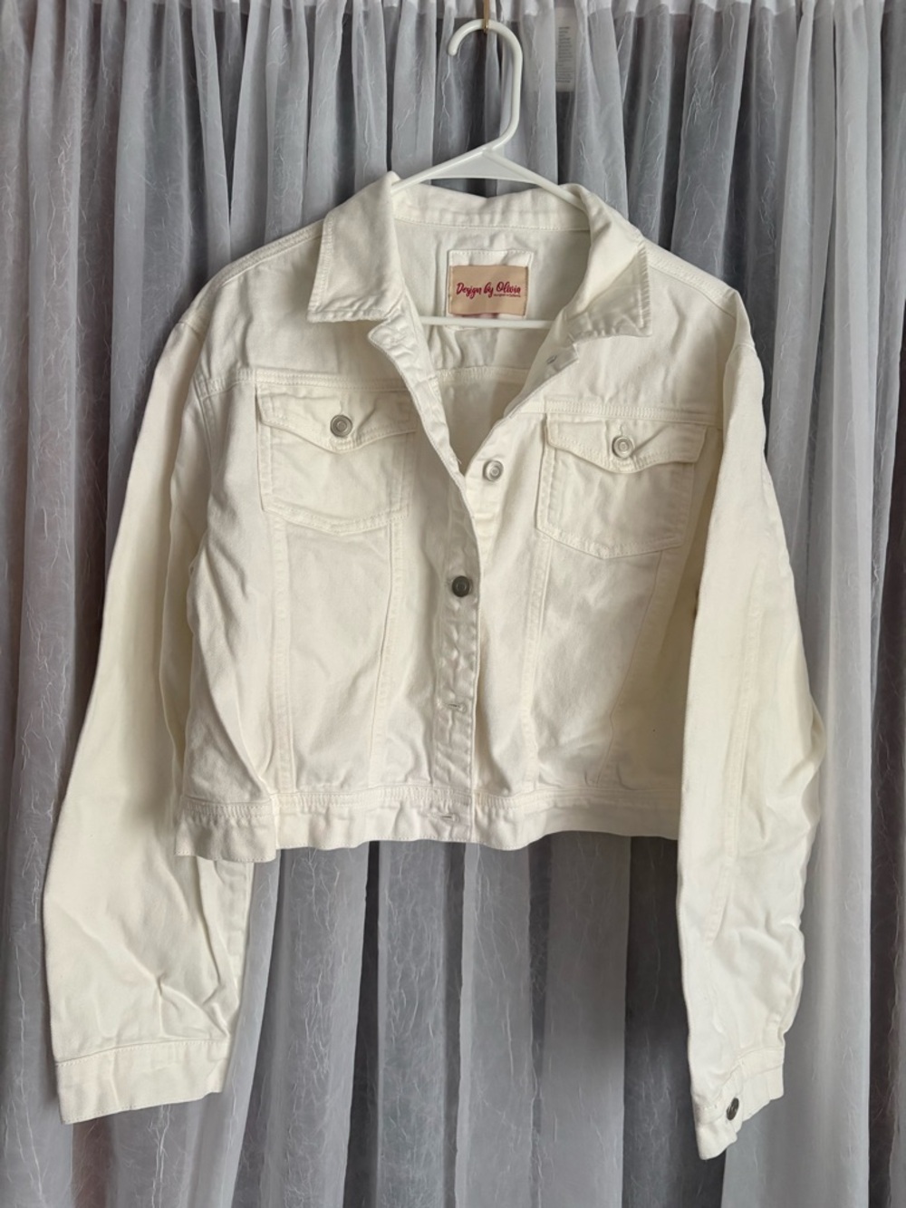 Cream Denim Jacket - Women's Cropped Trucker